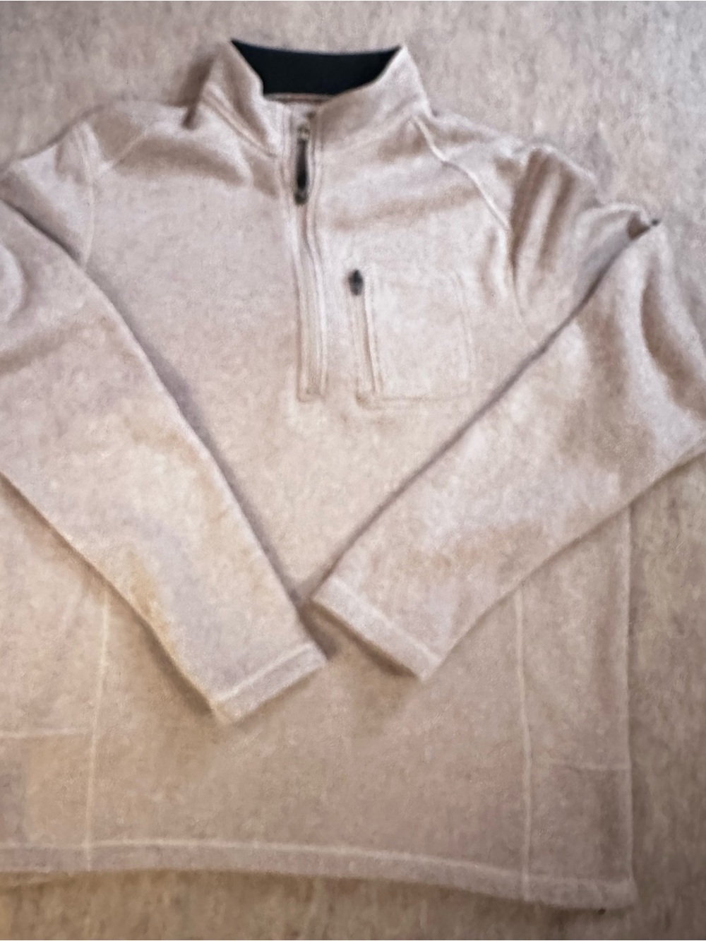 Woolrich 1/4 Zip Fleece Pullover Sweater Mens XL Beige Heather Knit Mock Neck